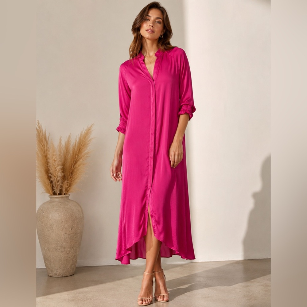 ULI by Uli Herzner Collection Fuchsia Lux Maxi Button Dress Sz Small